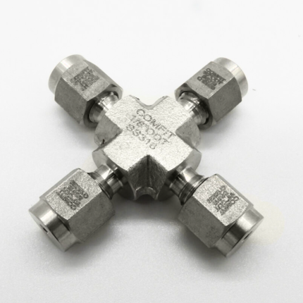 Conector tipo cruz para tubing, conexión OD Comfit, 316SS