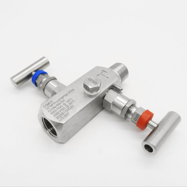 Manifold para instrumentación de 2 vias Comfit, montaje remoto, 1/2"NPTF x 1/2"NPTM x 1/4"NPTF 6000 PSI, 316SS,C2VIM-RM-05A