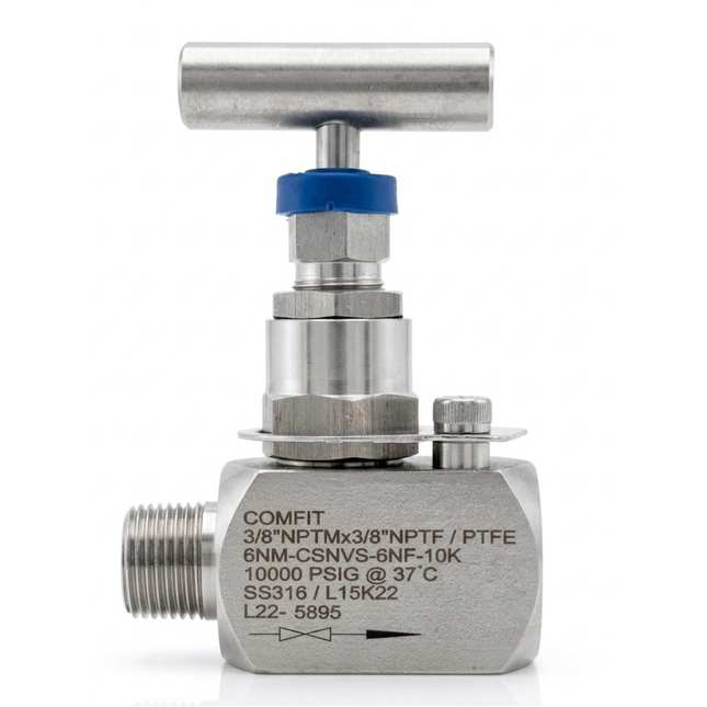 Válvula de aguja para instrumentación con conexión roscada macho x hembra NPT Comfit, 10,000 psi, 316SS