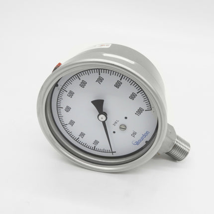 Manómetro Bourdon, dial 4", conexión inferior 1/2" MNPT, carcaza en acero inoxidable
