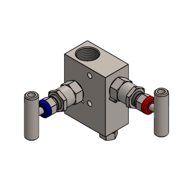 Manifold para instrumentación de 2 vias Comfit, montaje remoto, 1/2"NPTF x 1/2"NPTF x 1/4"NPTF 6000 PSI,  316SS, C2VIM-RM-02