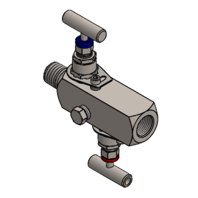 Manifold para instrumentación de 2 vias Comfit, montaje remoto, 3/4"NPTM x 3/4"NPTF x 1/4"NPTF 10000 PSI, 316SS, C2VIM-RM-05-IO12N-10K
