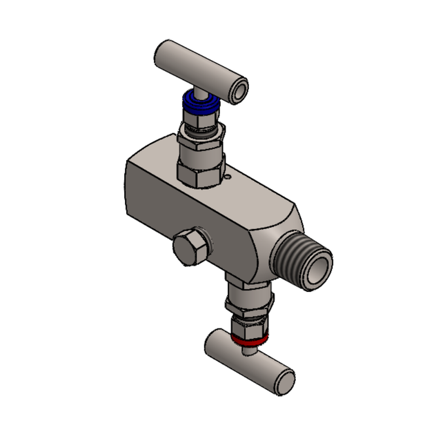 Manifold para instrumentación de 2 vias Comfit, montaje remoto, 3/4"NPTF x 1/2"NPTM x 1/4"NPTF 6000 PSI,  316SS, C2VIM-RM-05A-I12-O8