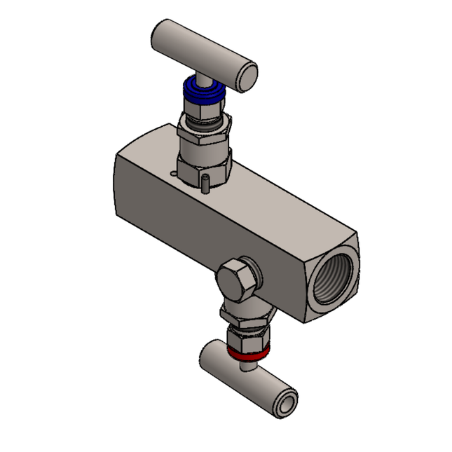 Manifold para instrumentacion de 2 vias Comfit, montaje remoto, 3/4"NPTF x 1/2"NPTF x 1/4"NPTF 6000 PSI,  C2VIM-RM-05C-I12-O8N