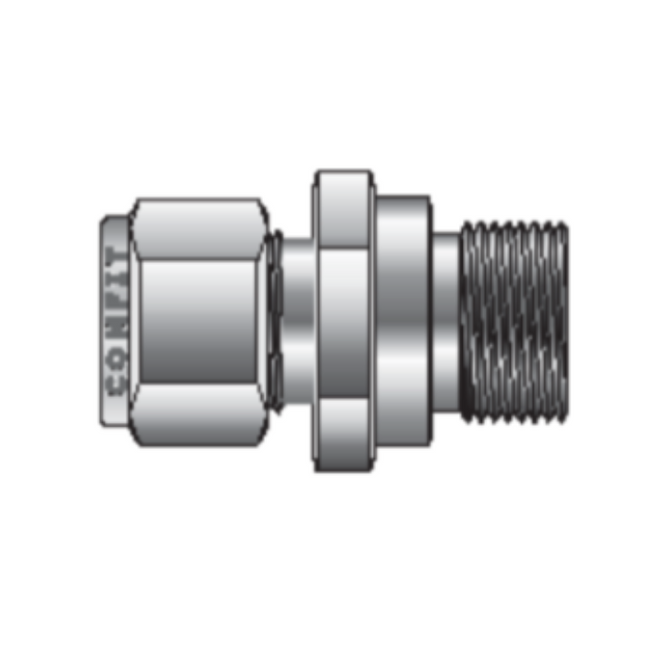 Conector macho para tubing Comfit, rosca RP, 316SS