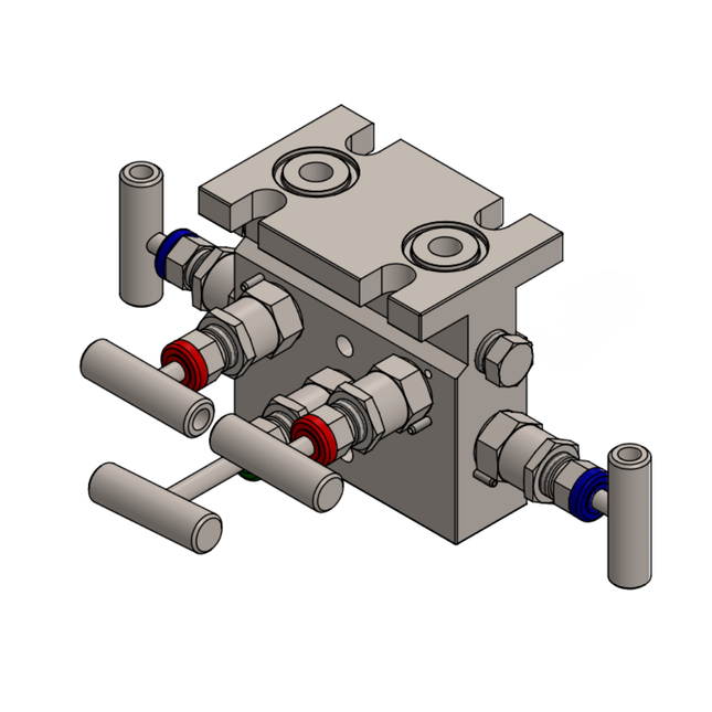 Manifold para instrumentación de 5 vias Comfit, montaje directo, 1/4"NPTF x Flanged x 1/4"NPTF, 316SS, C5VIM-DM-03-I4