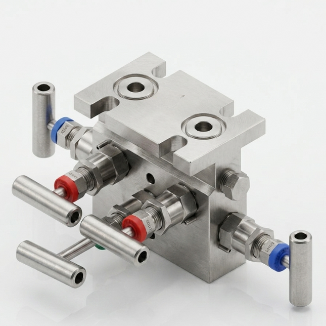 Manifold para instrumentación de 5 vias Comfit, montaje directo, 1/4"NPTF x Flanged x 1/4"NPTF, 316SS, C5VIM-DM-03-I4