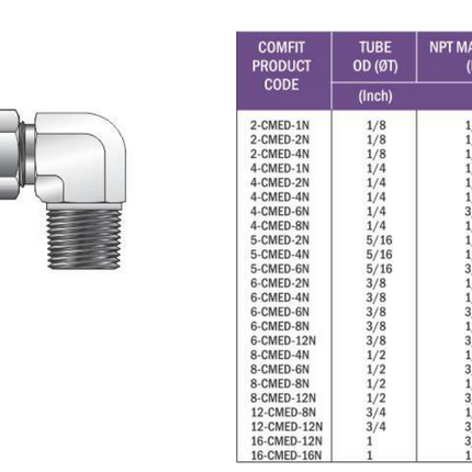 Conector Codo macho para tubing Comfit, 316SS