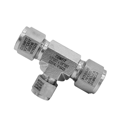 Conector tee reductor tipo OD para tubing Comfit, 316SS