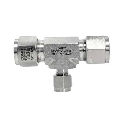 Conector tee reductor tipo OD para tubing Comfit, 316SS
