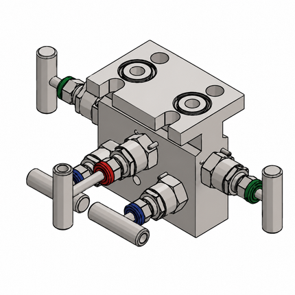 Manifold para instrumentación de 5 vias Comfit, montaje directo, 1/2"NPTF x Flanged x 1/4"NPTF, 316SS, C5VIM-DM-03A