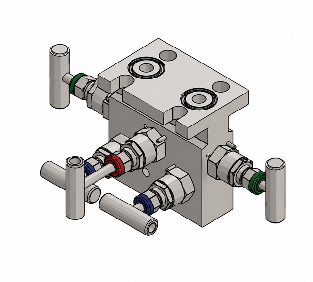 Manifold para instrumentación de 5 vias Comfit, montaje directo, 1/2"NPTF x Flanged x 1/4"NPTF, 316SS, C5VIM-DM-03A