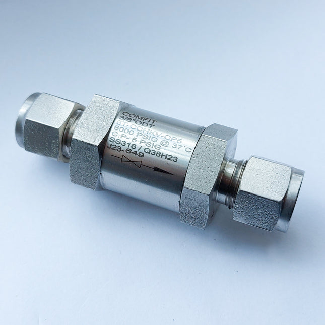 Válvula tipo Cheque para instrumentación Comfit, 6000 psi, conexión para tubing OD, presión de craqueo 5 psi, 316SS