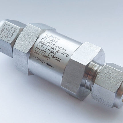Válvula tipo Cheque para instrumentación Comfit, 6000 psi, conexión para tubing OD, presión de craqueo 1 psi, 316SS
