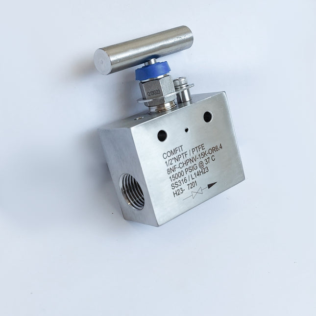 Válvula de aguja para instrumentación con conexión roscada hembra  x hembra Comfit, 15000 PSI, NPT, 316SS