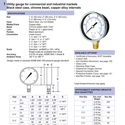 Manómetro PIC, dial 2-1/2", conexión inferior 1/4" MNPT, carcaza en acero