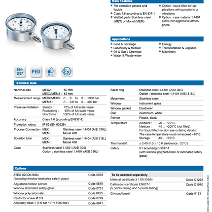 Manómetro Bourdon, dial 2-1/2", conexión inferior 1/4" MNPT, carcaza en acero inoxidable, bisel rebordeado