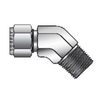 Conector Codo macho para tubing Comfit, 45 grados, 316SS