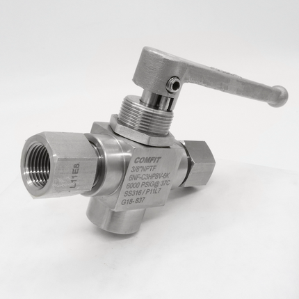 Válvula de bola de 3 vías para instrumentación 6000 psi Comfit, extremos roscados, 316SS
