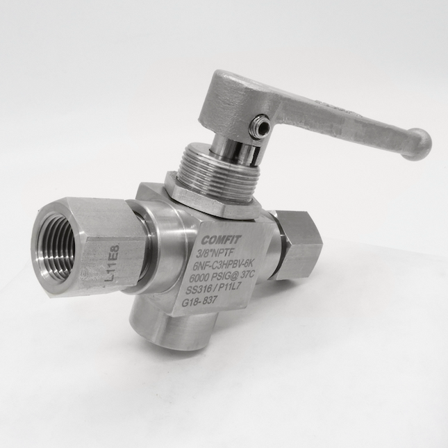 Válvula de bola de 3 vías para instrumentación 6000 psi Comfit, extremos roscados, 316SS