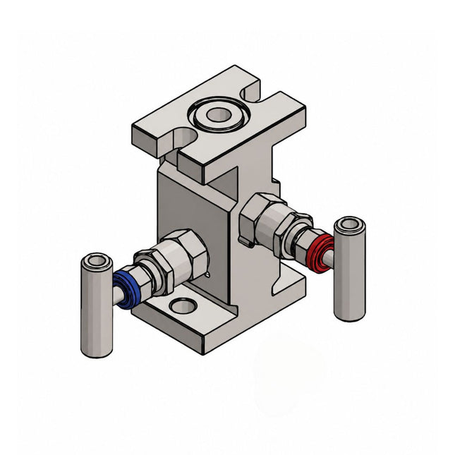 Manifold para instrumentación de 2 vias Comfit, montaje directo, Flanged x Flanged x 1/4"NPTF 6000 PSI, 316SS, C2VIM-DM-03