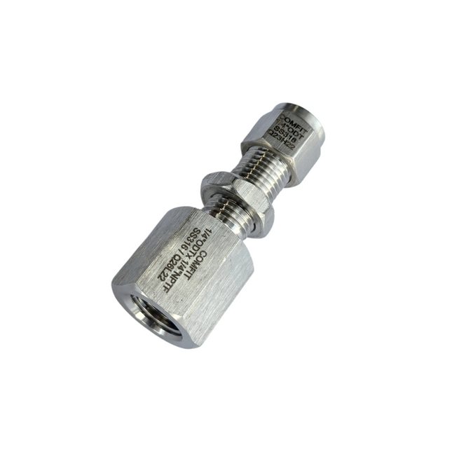 Conector hembra para tubing tipo pasamuro Comfit, 316SS