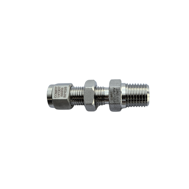 Conector macho para tubing tipo pasamuro Comfit, 316SS