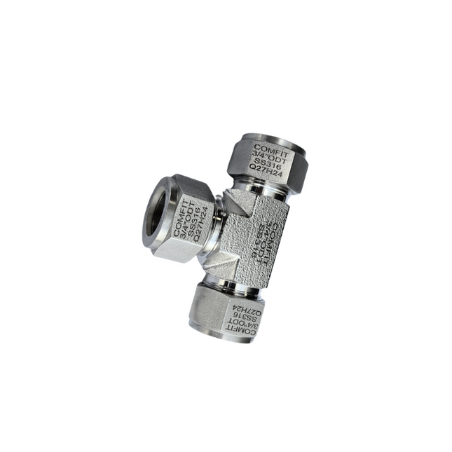 Conector tee tipo OD para tubing Comfit, 316SS