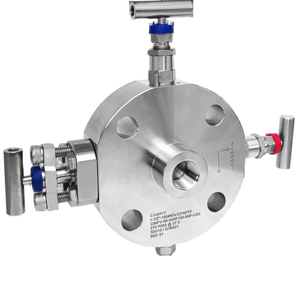 Monobrida de doble bloqueo y purga para instrumentación Comfit, RF, OS&Y, Conexión a instrumento 1/2"FNPT, 316SS