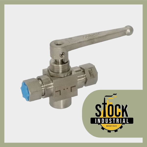 Valvula de bola de 3 vias para instrumentacion, 6000 psi, extremos tipo tubing OD